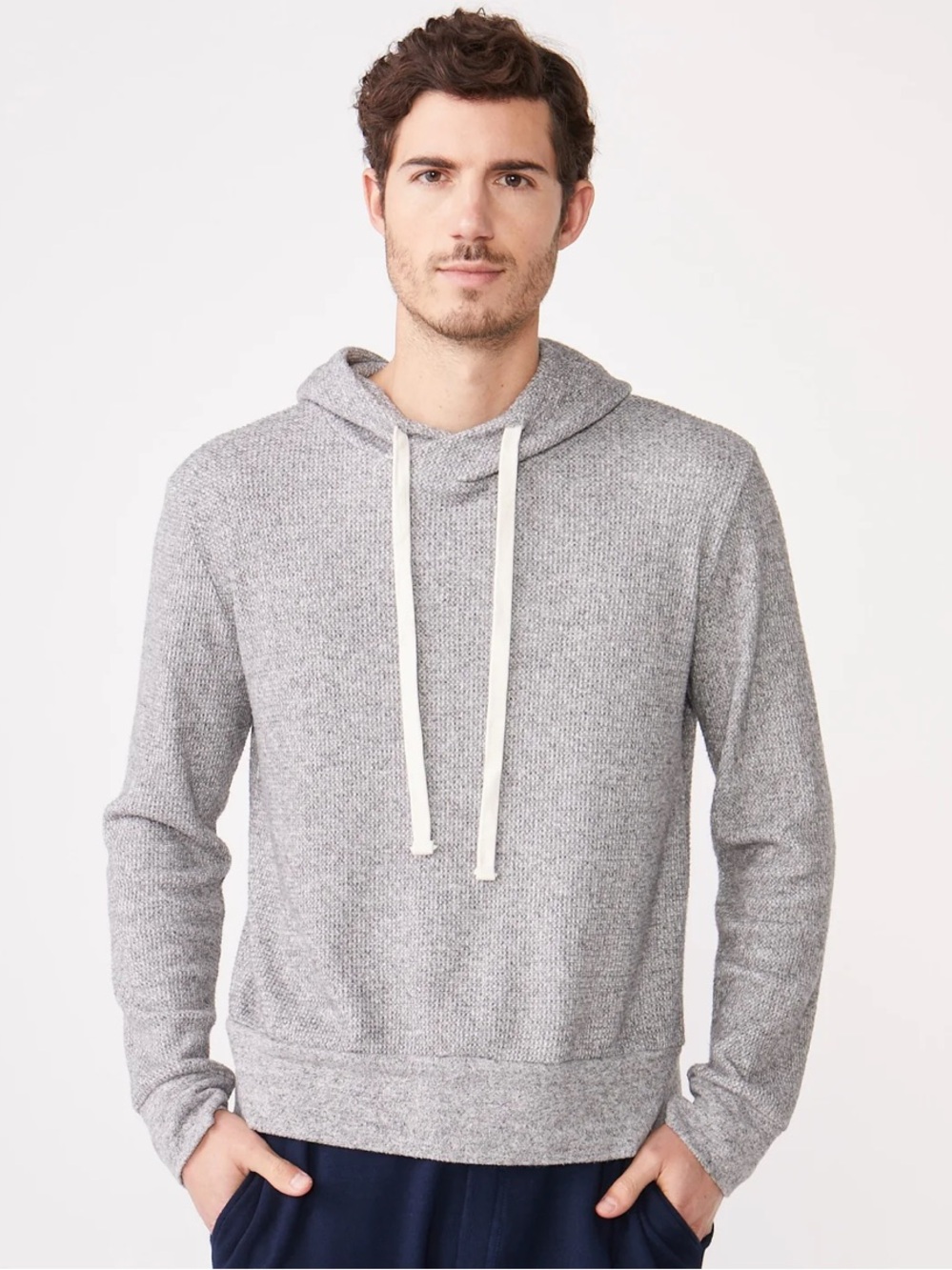 Men’s Monrow grey heather waffle knit hoodie